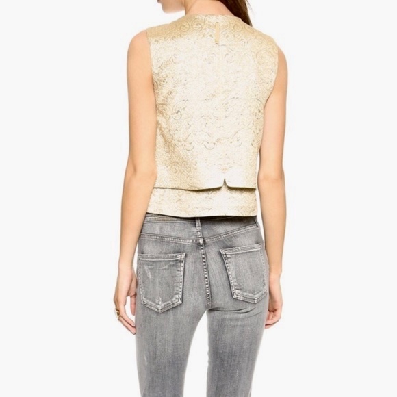 TORY BURCH Cathy Gold Jacquard Brocade Sleeveless Shell Top Blouse Size 10 - Picture 8 of 15